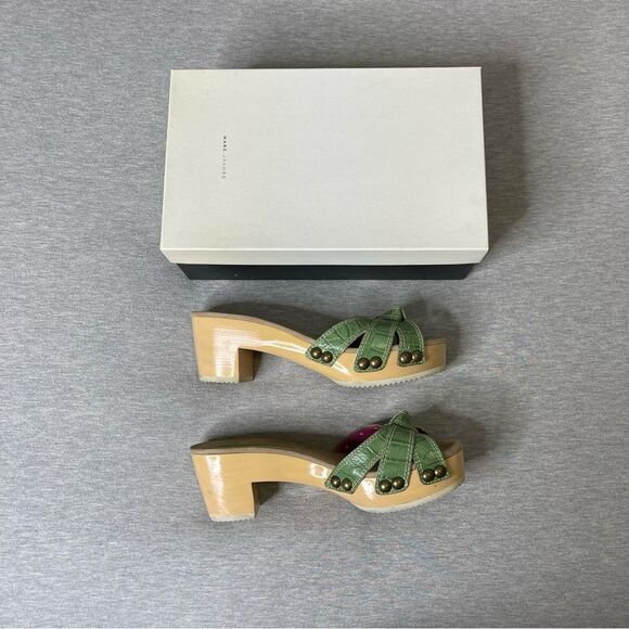 Marc Jacobs Women's Croco Embossed Leather Twist Detail Wooden Heel Sandals - Picture 6 of 12